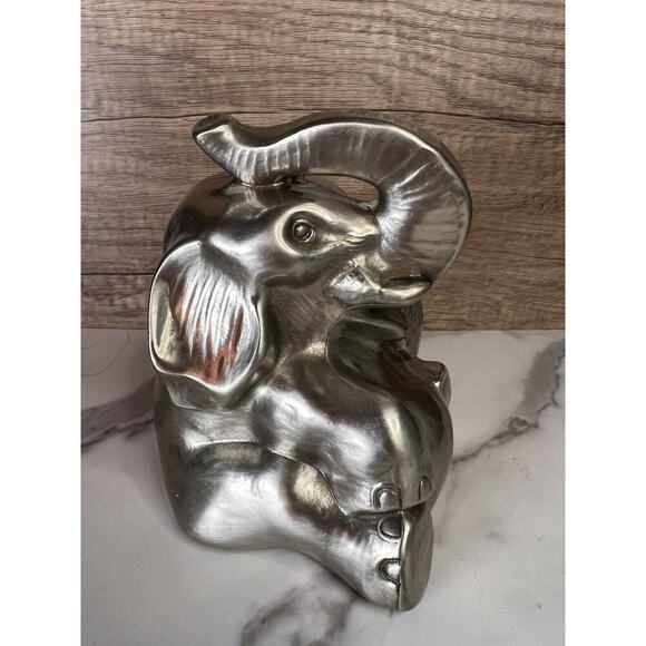 Vtg Elephant Bookend Doorstop Paperweight MCM Silver Gold Trunk Up Elephant - Picture 2 of 16